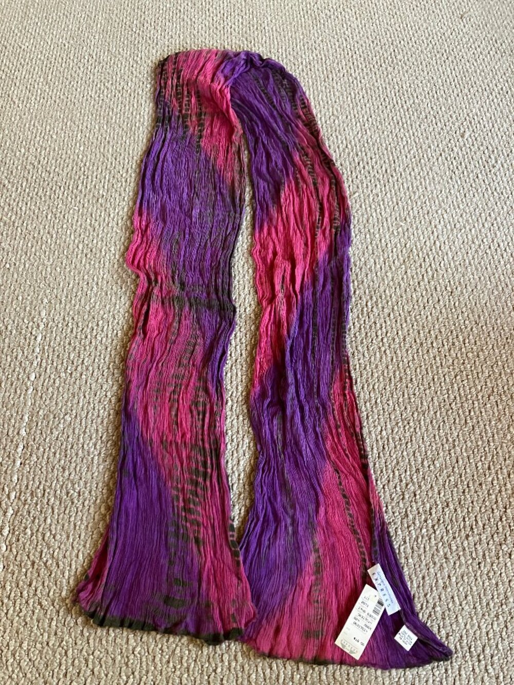 Rare Vintage NWT Express Compagnie Internationale Pink Purple Tie Dye Scarf Long